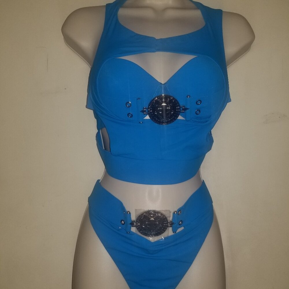 Honey Birdette 3-piece Brooklyn Blue Bikini set with Crop and Bikini Brief NWT